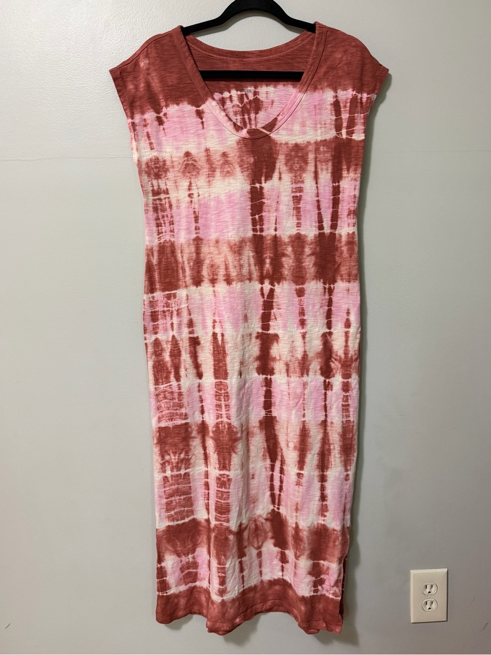 Universal Thread Tie Dye Maxi Dress Pink Brown Short Sleeve Scoop Neck